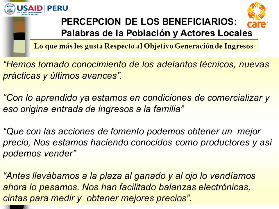 Lo que más les gusta Respecto al Objetivo Generación de Ingresos