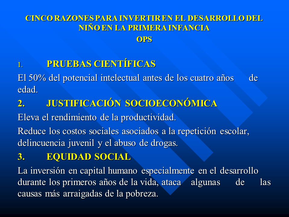 El 50% del potencial intelectual antes de los cuatro años de edad.
