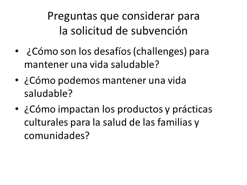 Preguntas que considerar para la solicitud de subvención