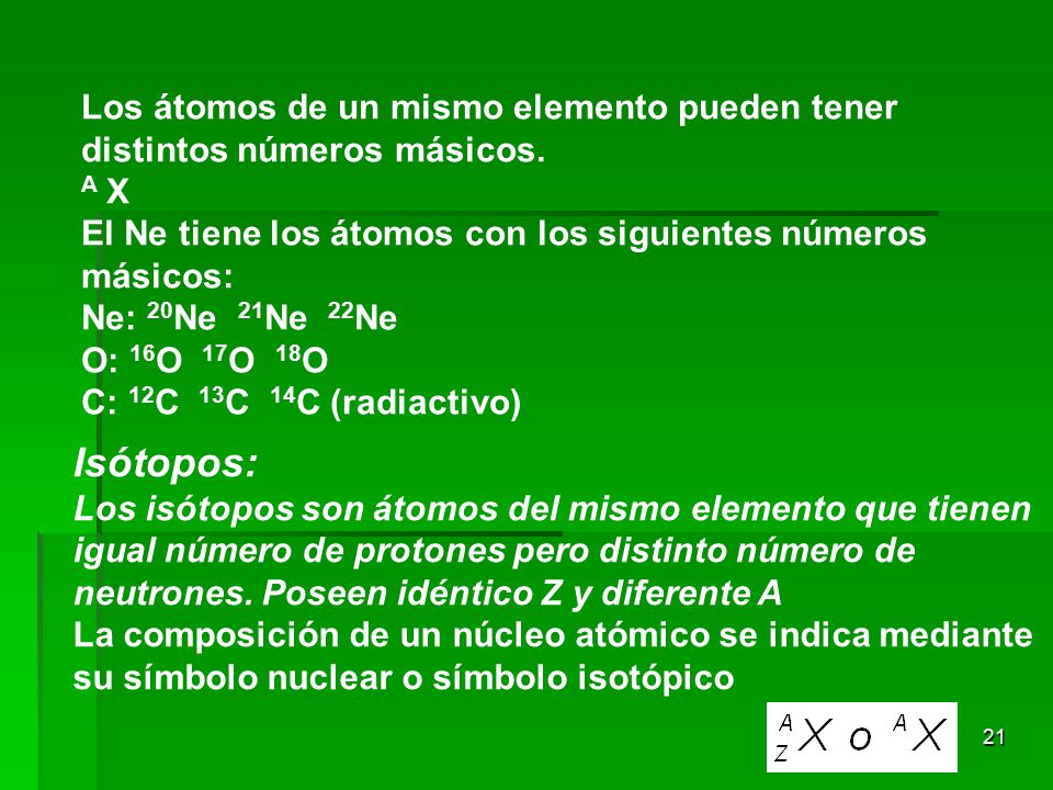 Los átomos de un mismo elemento pueden tener distintos números másicos.