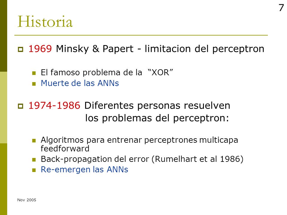 Historia 1969 Minsky & Papert - limitacion del perceptron