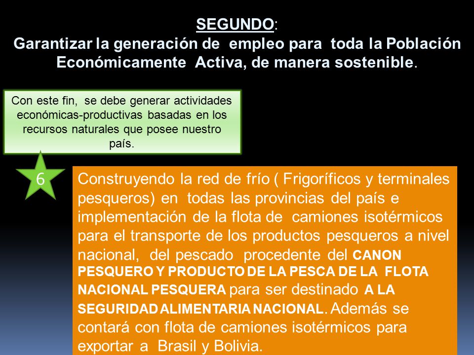 SEGUNDO: Garantizar la generación de empleo para toda la Población Económicamente Activa, de manera sostenible.