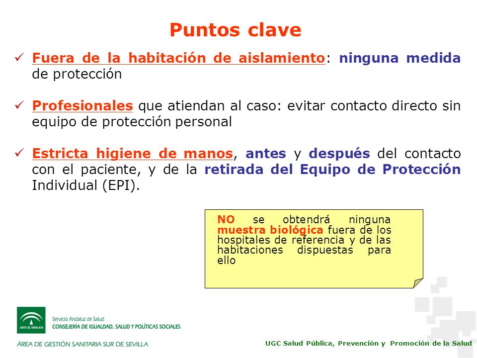 Puntos clave Fuera de la habitación de aislamiento: ninguna medida de protección.