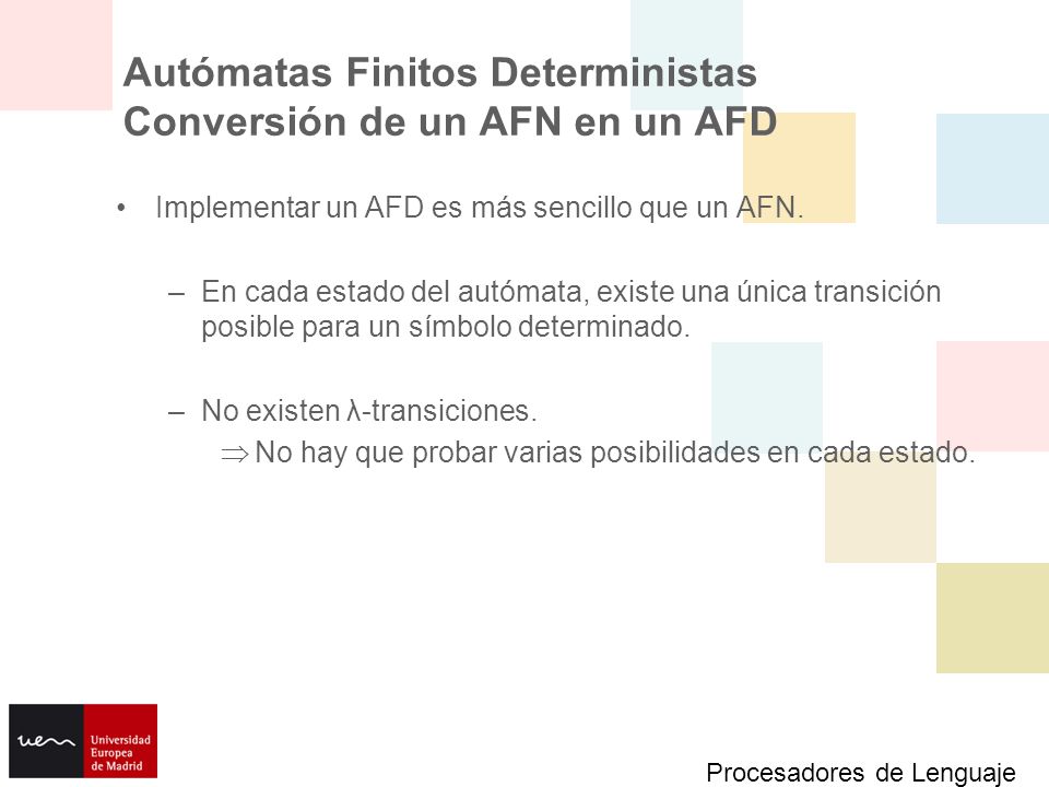 Autómatas Finitos Deterministas Conversión de un AFN en un AFD