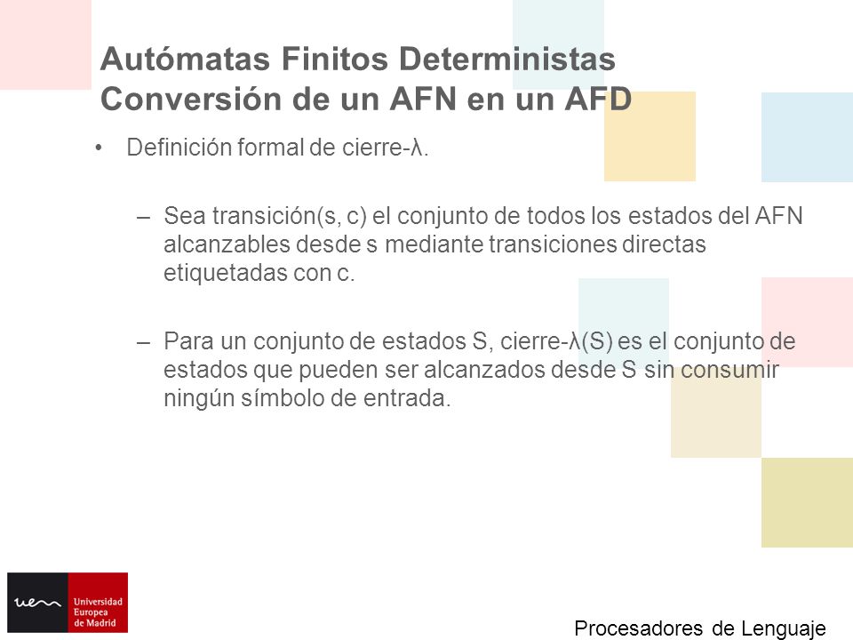 Autómatas Finitos Deterministas Conversión de un AFN en un AFD