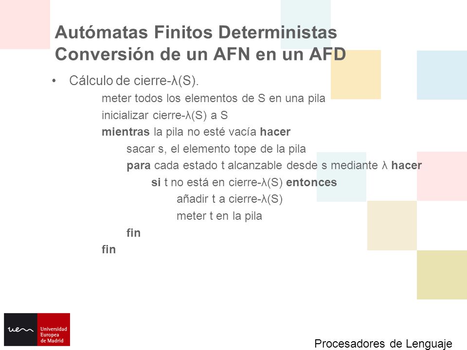 Autómatas Finitos Deterministas Conversión de un AFN en un AFD