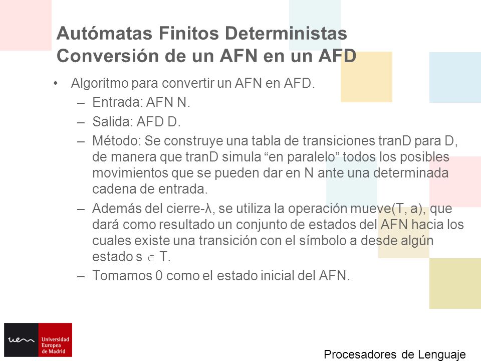 Autómatas Finitos Deterministas Conversión de un AFN en un AFD