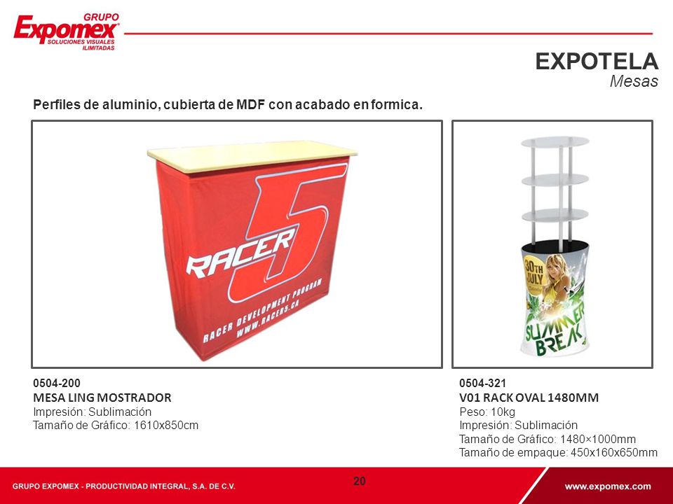 EXPOTELA Mesas. Perfiles de aluminio, cubierta de MDF con acabado en formica MESA LING MOSTRADOR.
