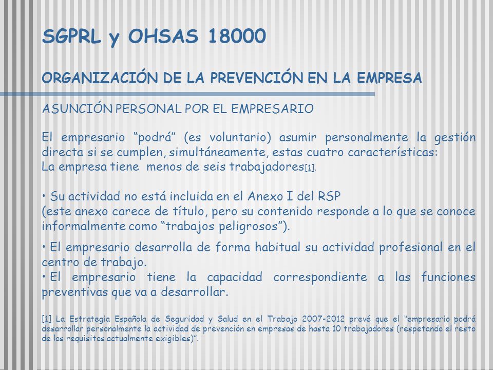SGPRL y OHSAS ORGANIZACIÓN DE LA PREVENCIÓN EN LA EMPRESA