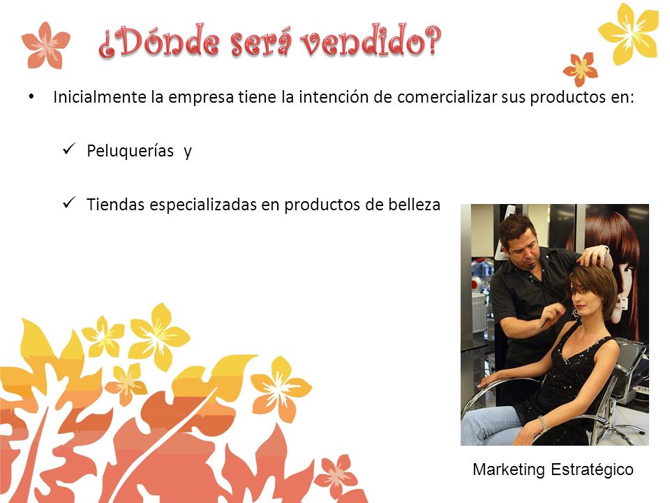 ¿Dónde será vendido Inicialmente la empresa tiene la intención de comercializar sus productos en: Peluquerías y.