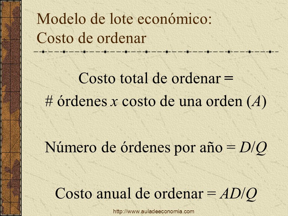 Modelo de lote económico: Costo de ordenar