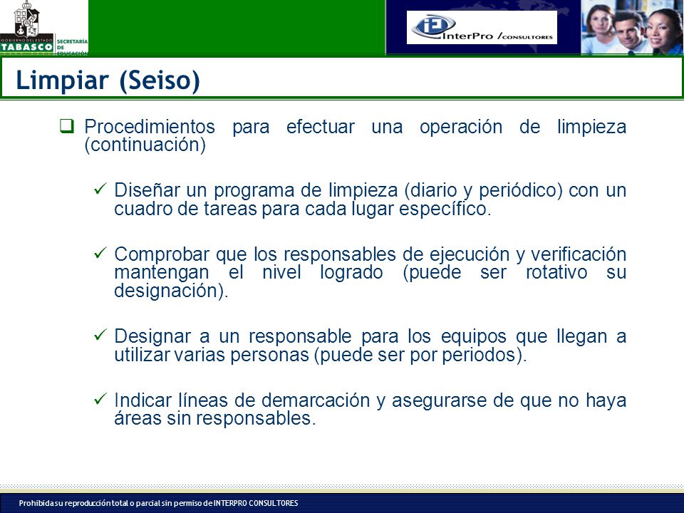 Limpiar (Seiso) Procedimientos para efectuar una operación de limpieza (continuación)