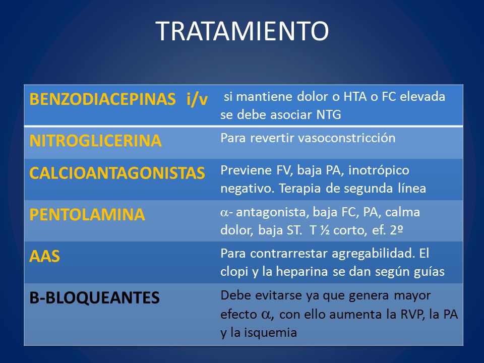 TRATAMIENTO BENZODIACEPINAS i/v NITROGLICERINA CALCIOANTAGONISTAS