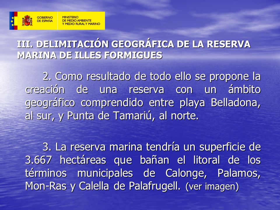 III. DELIMITACIÓN GEOGRÁFICA DE LA RESERVA MARINA DE ILLES FORMIGUES
