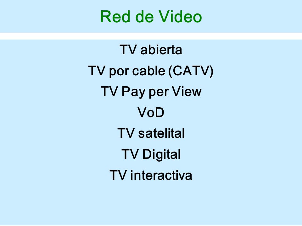 Red de Video TV abierta TV por cable (CATV) TV Pay per View VoD