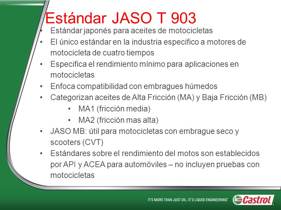 Estándar JASO T 903 Estándar japonés para aceites de motocicletas