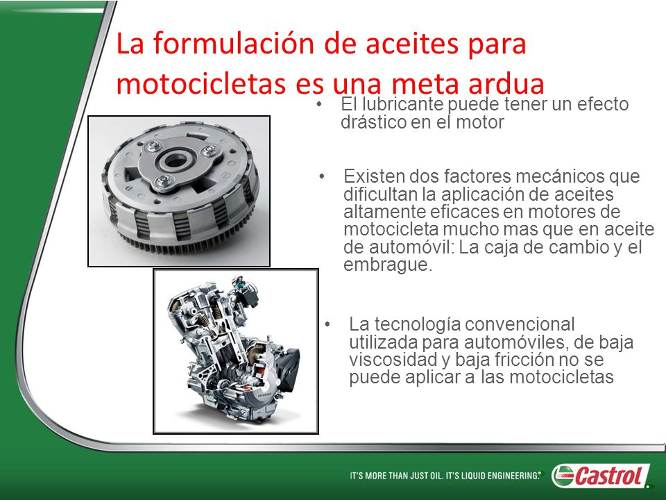 La formulación de aceites para motocicletas es una meta ardua