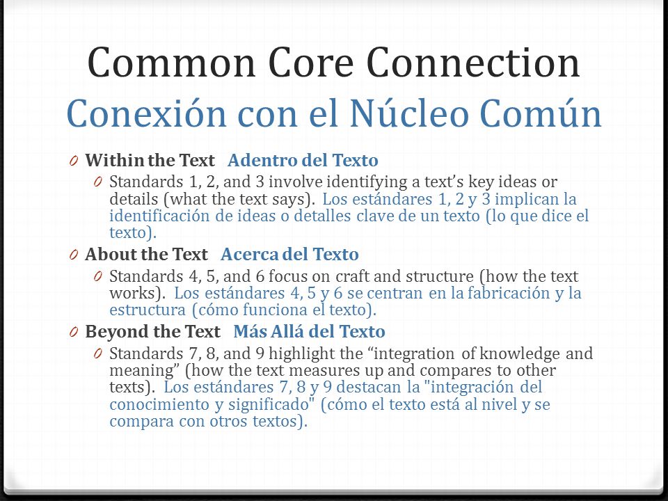 Common Core Connection Conexión con el Núcleo Común