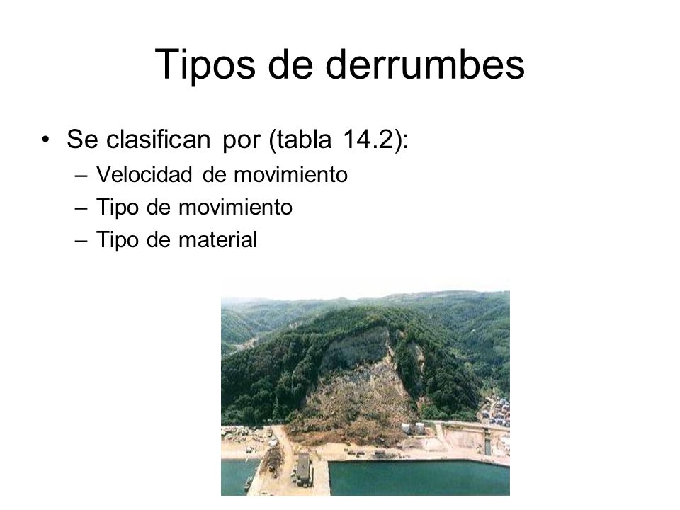 Tipos de derrumbes Se clasifican por (tabla 14.2):