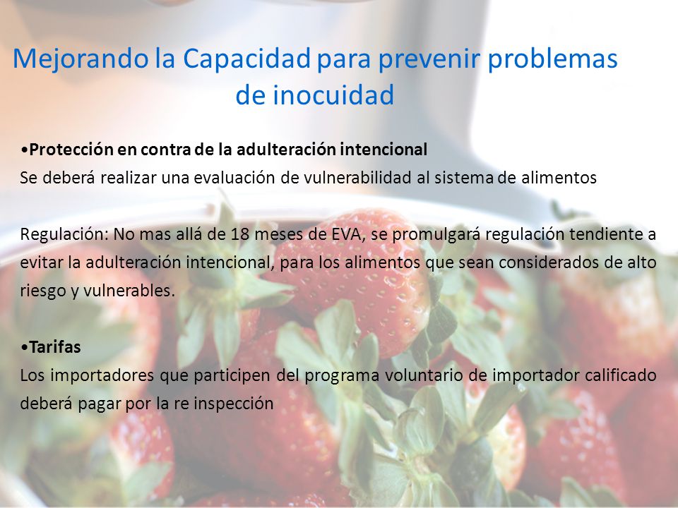 Mejorando la Capacidad para prevenir problemas de inocuidad
