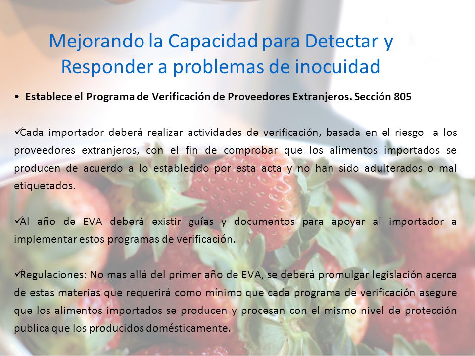 Mejorando la Capacidad para Detectar y Responder a problemas de inocuidad