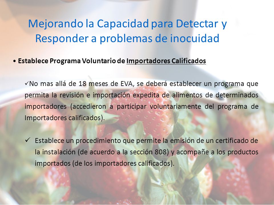 Mejorando la Capacidad para Detectar y Responder a problemas de inocuidad