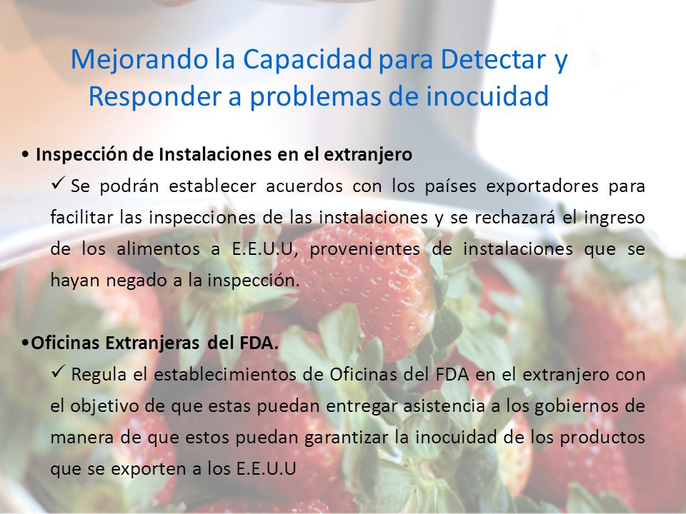 Mejorando la Capacidad para Detectar y Responder a problemas de inocuidad