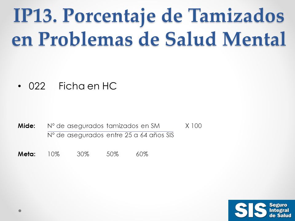 IP13. Porcentaje de Tamizados en Problemas de Salud Mental
