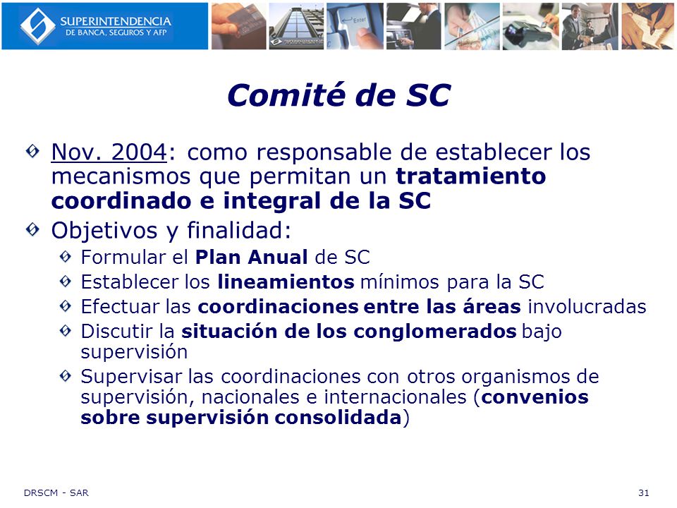 Comité de SC Nov. 2004: como responsable de establecer los mecanismos que permitan un tratamiento coordinado e integral de la SC.