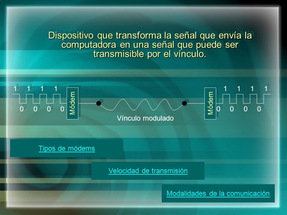 Dispositivo que transforma la señal que envía la computadora en una señal que puede ser transmisible por el vínculo.