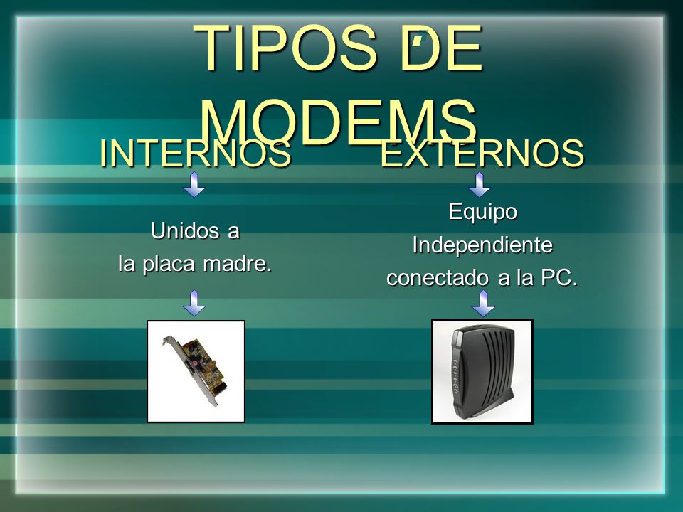 TIPOS DE MODEMS INTERNOS EXTERNOS Equipo Unidos a Independiente