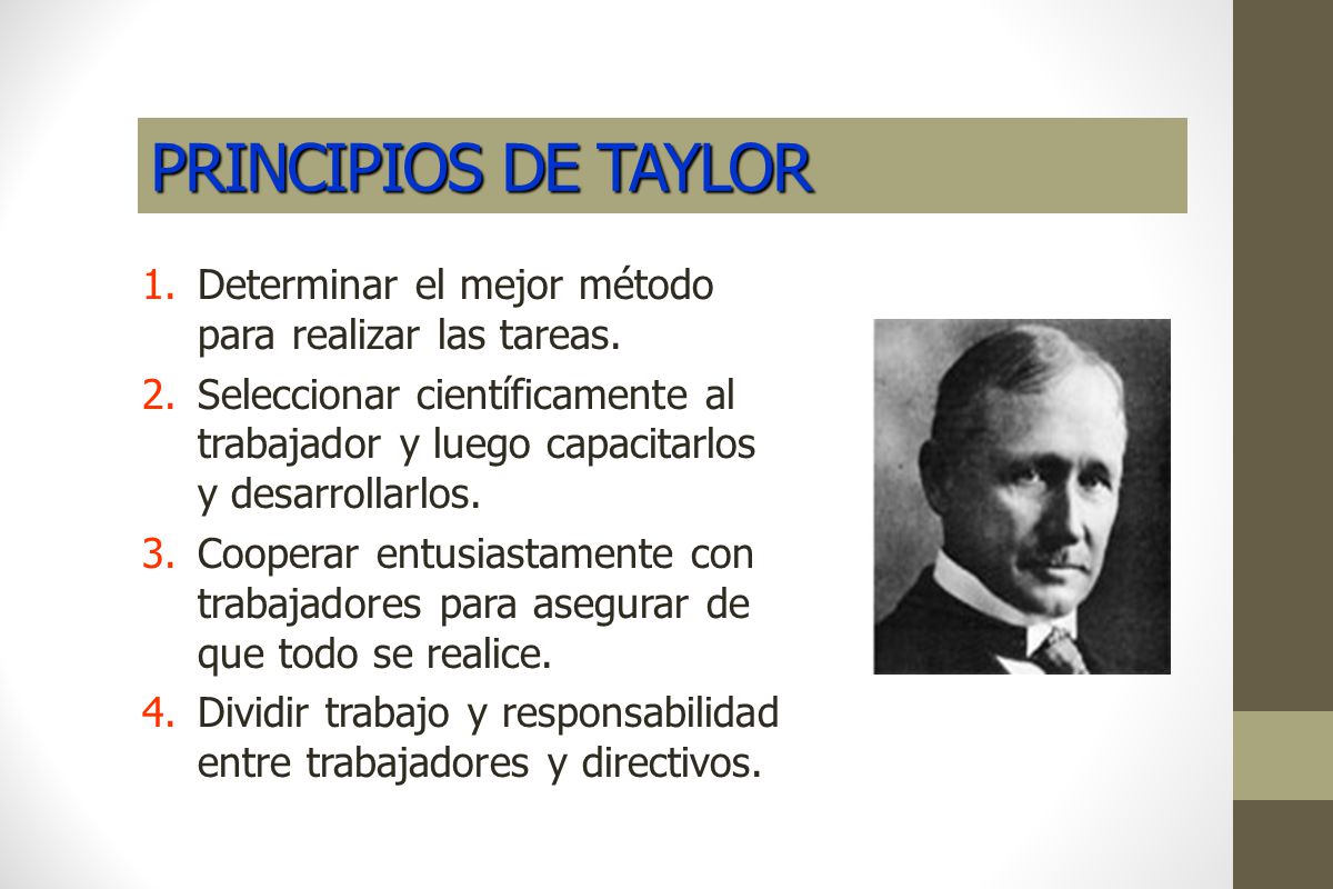 PRINCIPIOS DE TAYLOR Determinar el mejor método para realizar las tareas.