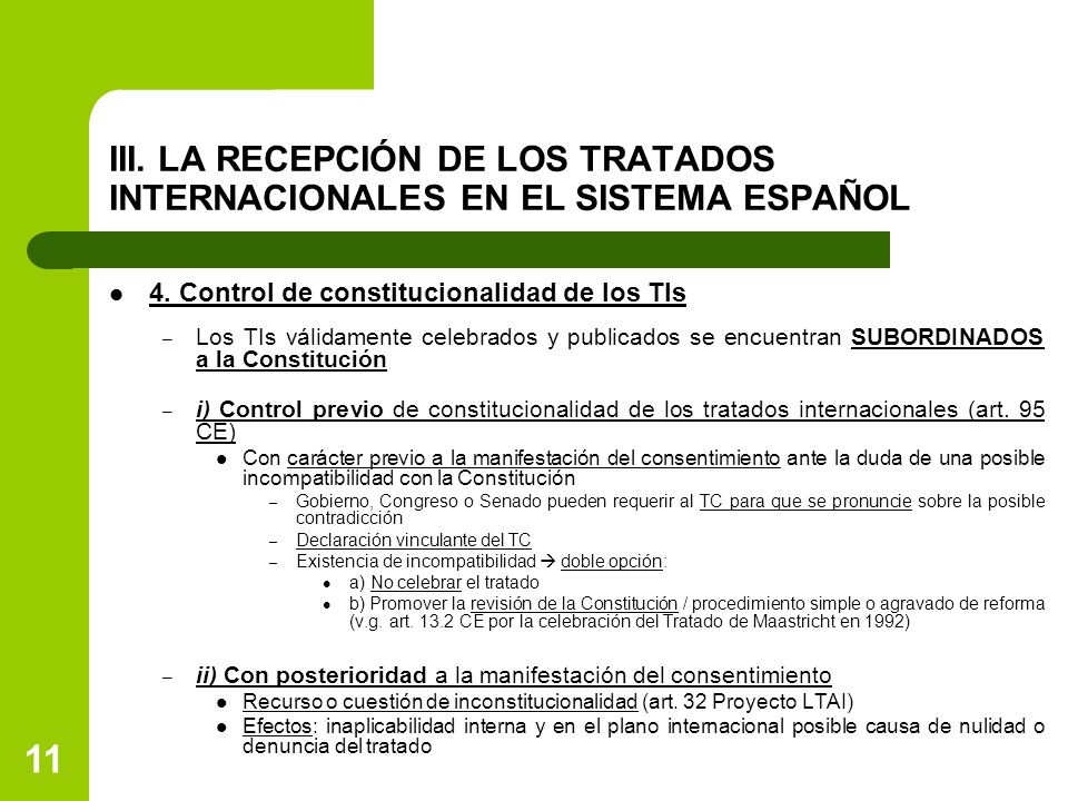III. LA RECEPCIÓN DE LOS TRATADOS INTERNACIONALES EN EL SISTEMA ESPAÑOL