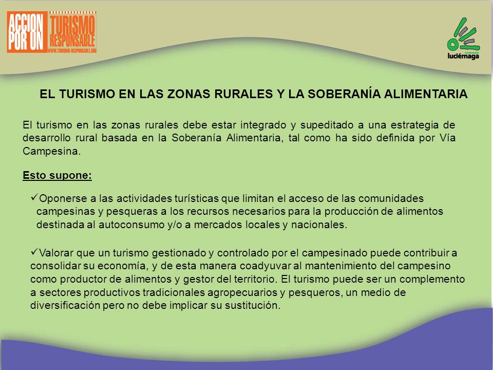 EL TURISMO EN LAS ZONAS RURALES Y LA SOBERANÍA ALIMENTARIA