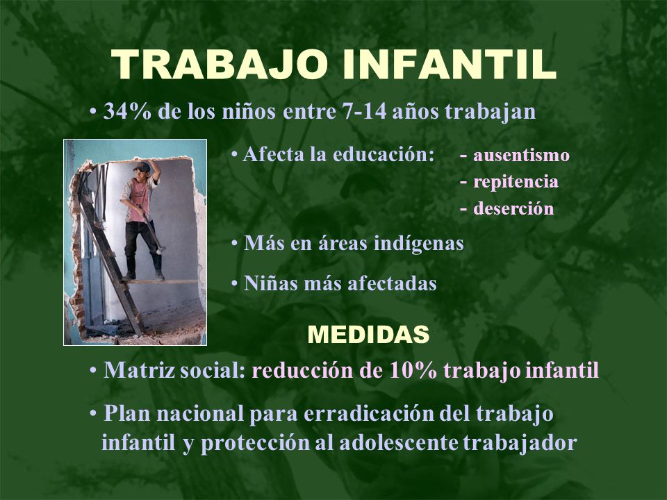 TRABAJO INFANTIL 34% de los niños entre 7-14 años trabajan MEDIDAS