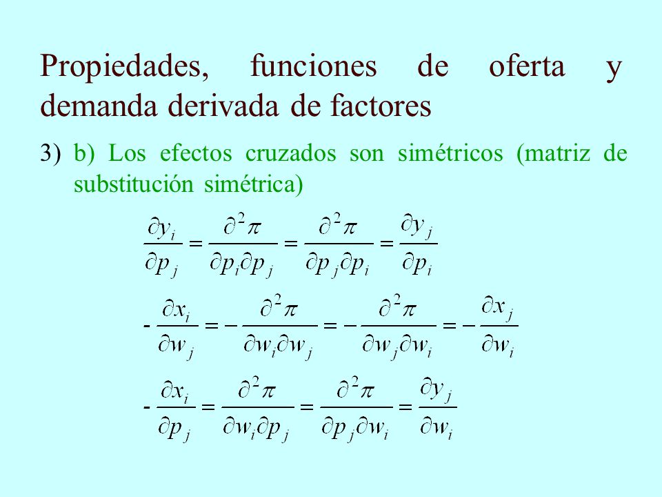 Propiedades, funciones de oferta y demanda derivada de factores