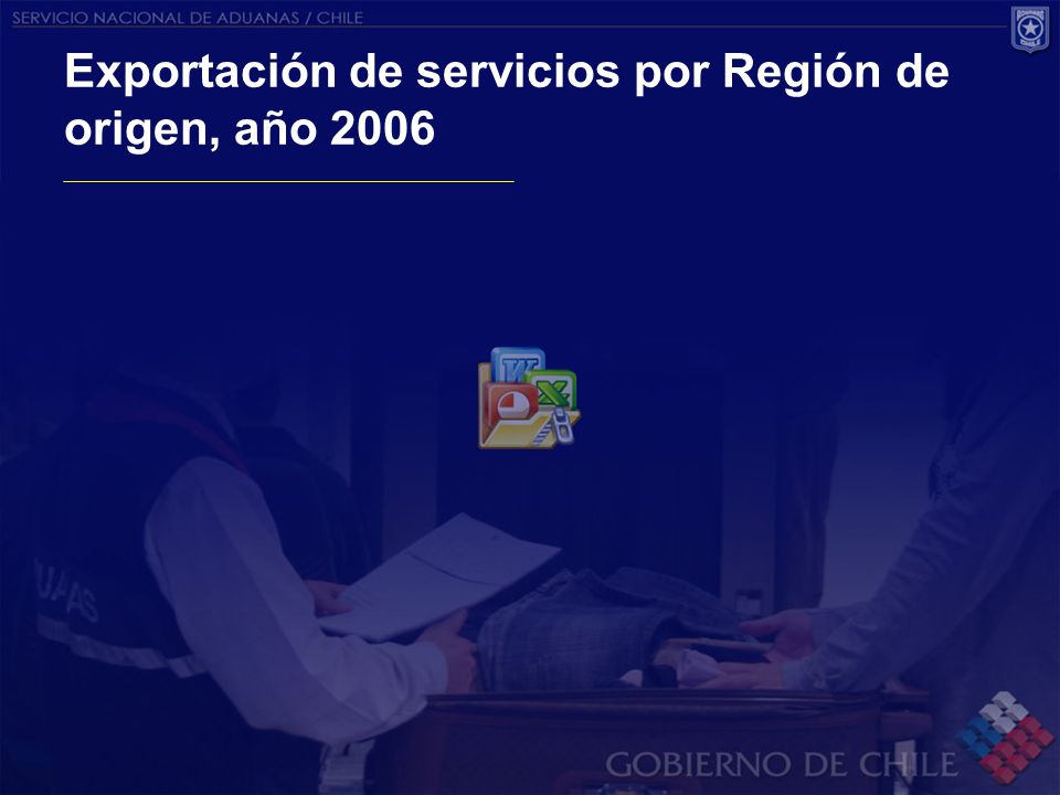 Exportación de servicios por Región de origen, año 2006