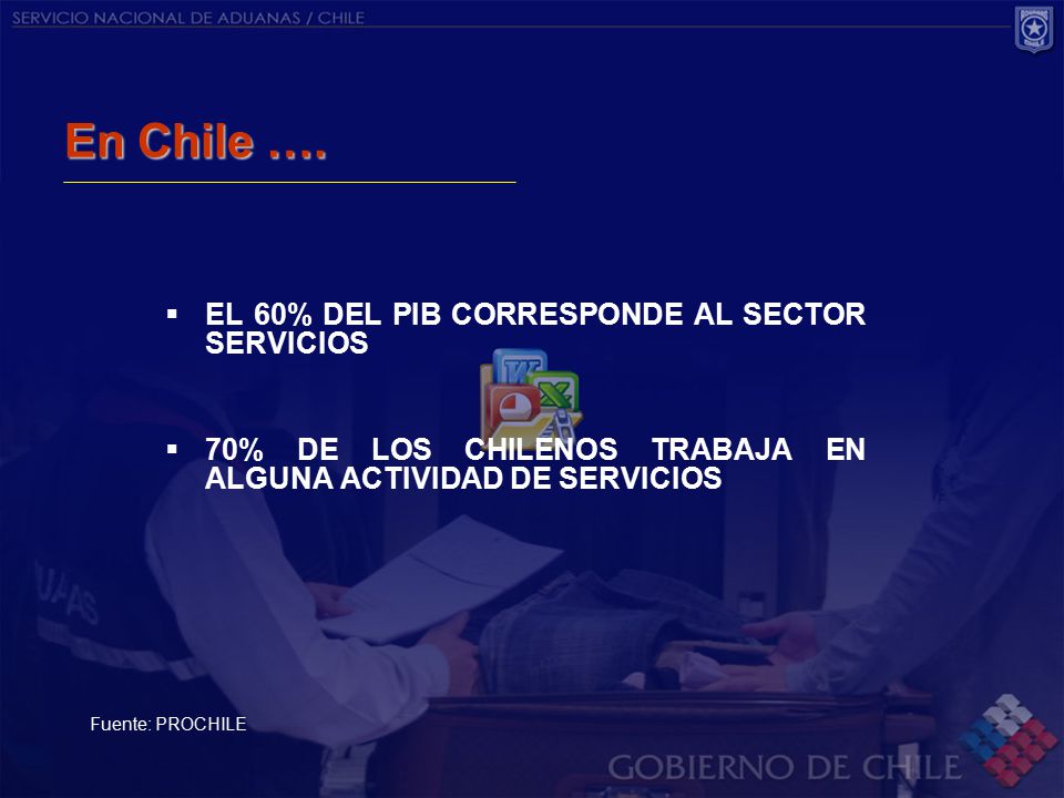 En Chile …. EL 60% DEL PIB CORRESPONDE AL SECTOR SERVICIOS