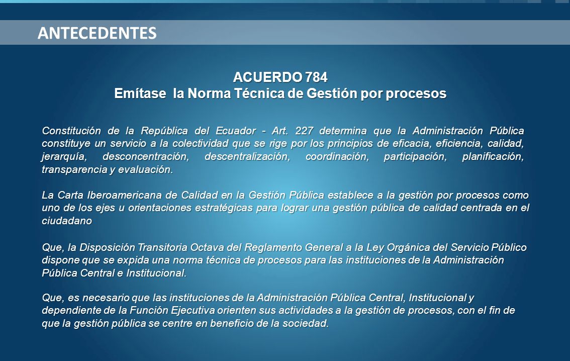 Emítase la Norma Técnica de Gestión por procesos