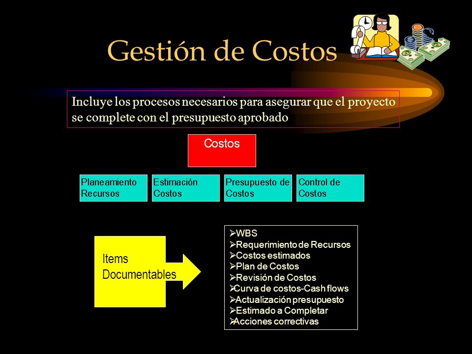 Gestión de Costos Incluye los procesos necesarios para asegurar que el proyecto. se complete con el presupuesto aprobado.
