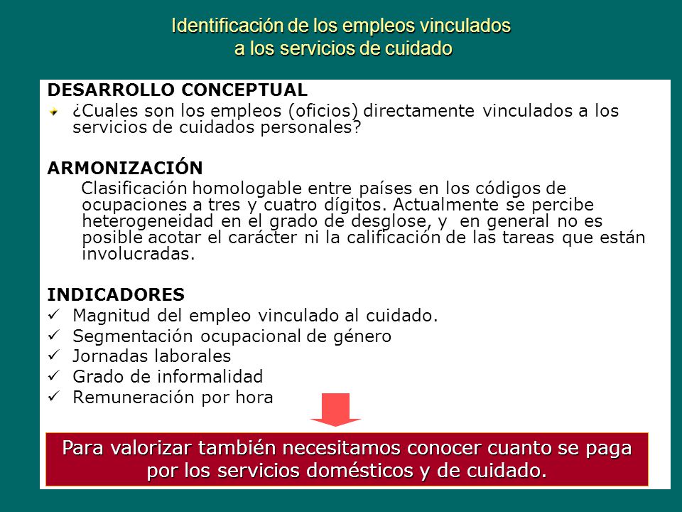 Identificación de los empleos vinculados a los servicios de cuidado