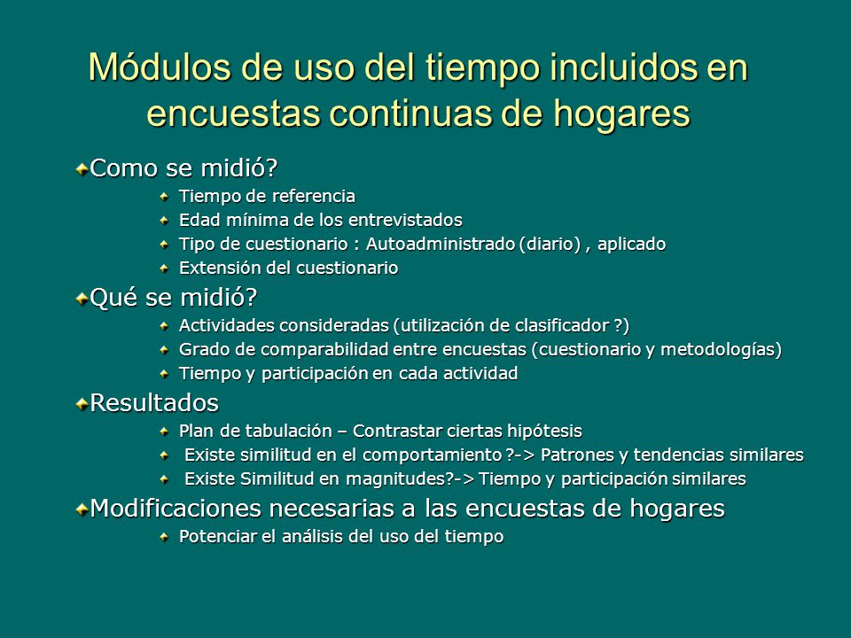 Módulos de uso del tiempo incluidos en encuestas continuas de hogares