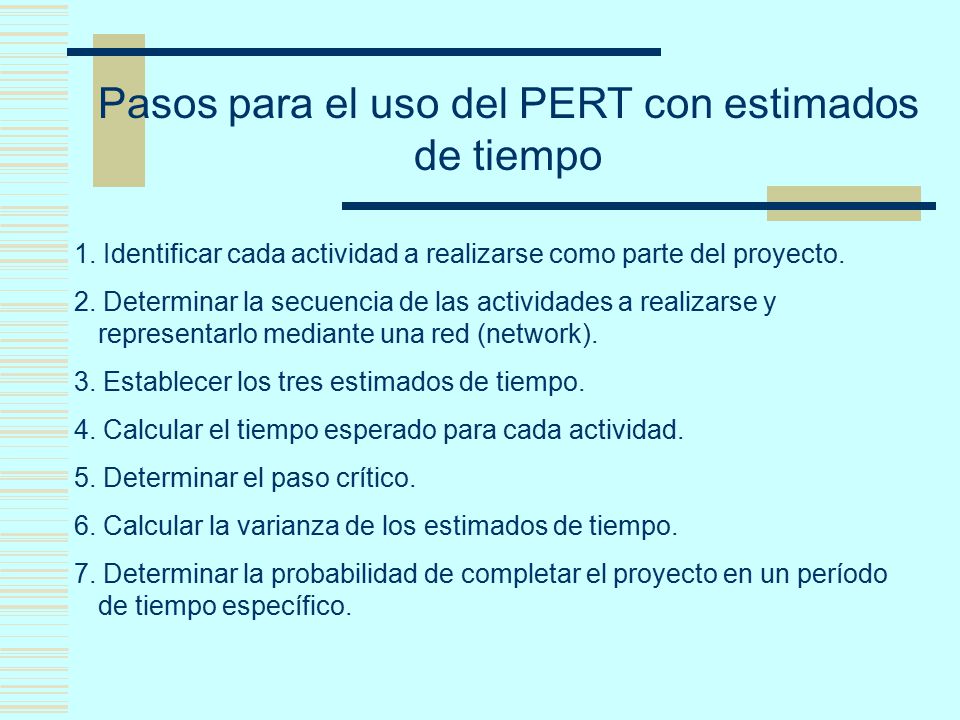 Pasos para el uso del PERT con estimados de tiempo