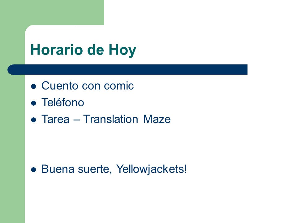 Horario de Hoy Cuento con comic Teléfono Tarea – Translation Maze