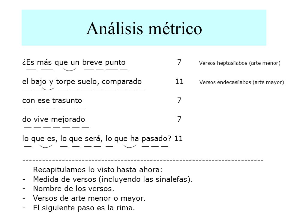 Análisis métrico ¿Es más que un breve punto 7 Versos heptasílabos (arte menor)