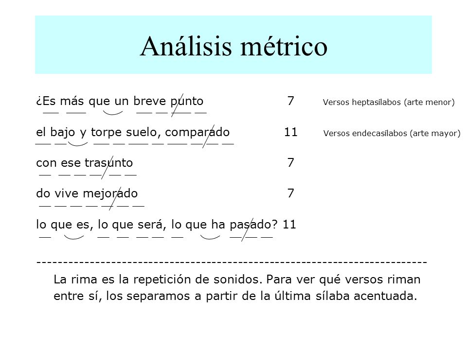 Análisis métrico ¿Es más que un breve punto 7 Versos heptasílabos (arte menor)