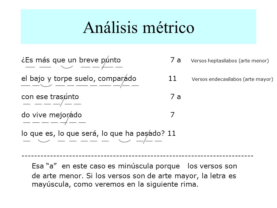 Análisis métrico ¿Es más que un breve punto 7 a Versos heptasílabos (arte menor)