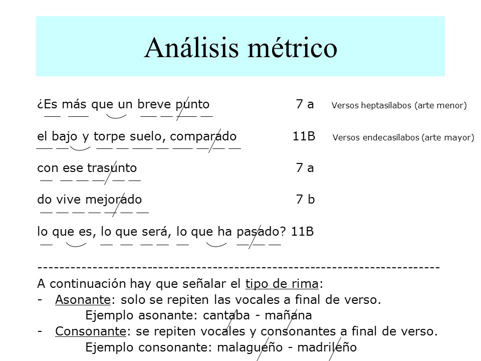Análisis métrico ¿Es más que un breve punto 7 a Versos heptasílabos (arte menor)