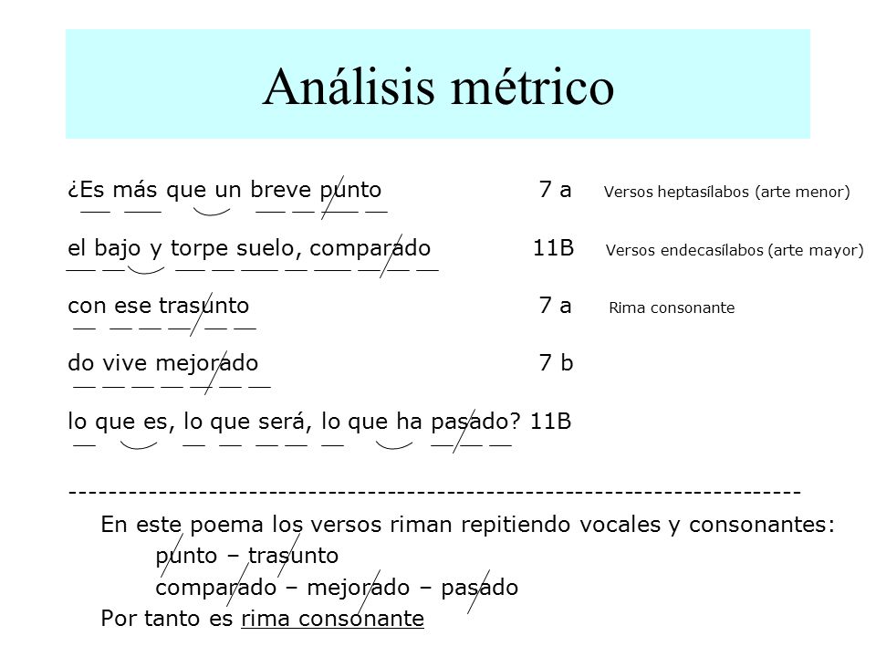 Análisis métrico ¿Es más que un breve punto 7 a Versos heptasílabos (arte menor)