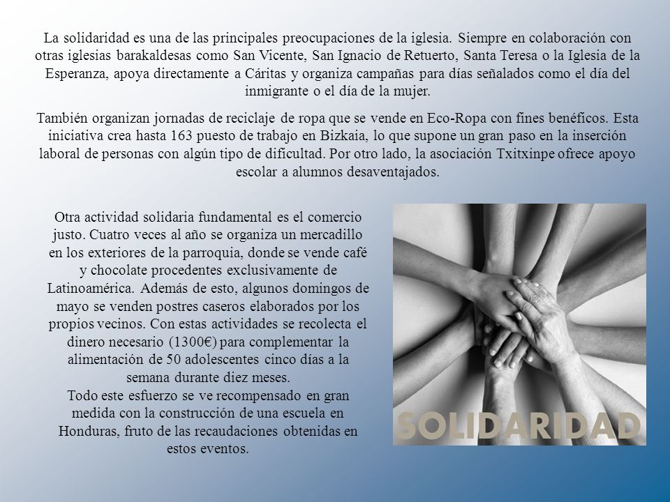La solidaridad es una de las principales preocupaciones de la iglesia